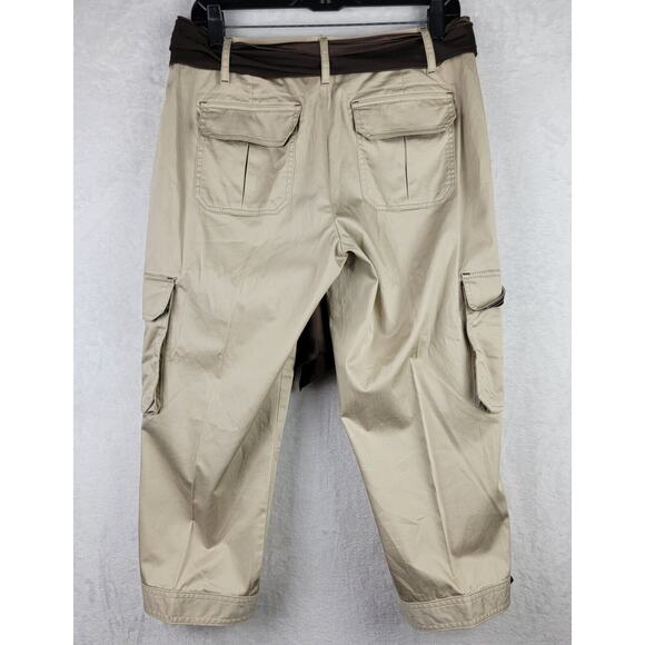 Cache Khaki Cargo Capri Brown Bohemian Scarf Belt Sz 8 Gold Button Decor Hippie - Picture 2 of 16